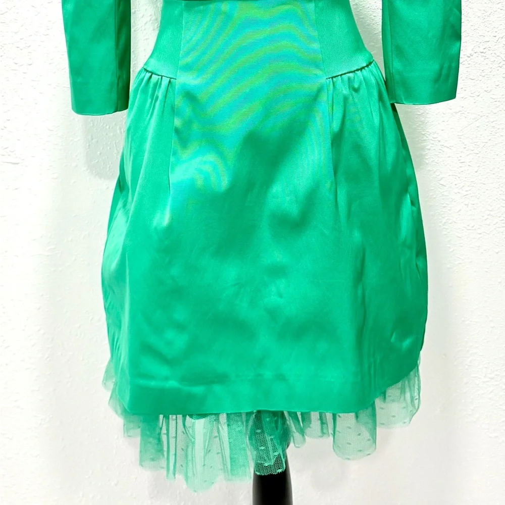 J. Crew 50 60s satin Green‎ bubble skirt 3/4 Sleeve Dress 2